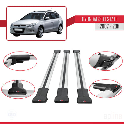 Compatibile con Hyundai i30 (FD) Station Wagon 2007-2011 modello FLY Barre portatutto per auto Portapacchi in alluminio grigio 3 barre