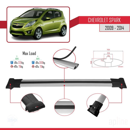 Compatibile con Chevrolet Spark (M300) 2009-2014 modello FLY Barre portatutto per auto Portapacchi in alluminio grigio 3 barre