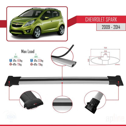 Compatibile con Chevrolet Spark (M300) 2009-2014 modello FLY Barre portatutto per auto Portapacchi in alluminio grigio 2 barre