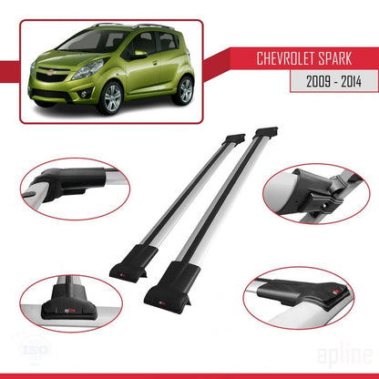 Compatibile con Chevrolet Spark (M300) 2009-2014 modello FLY Barre portatutto per auto Portapacchi in alluminio grigio 2 barre