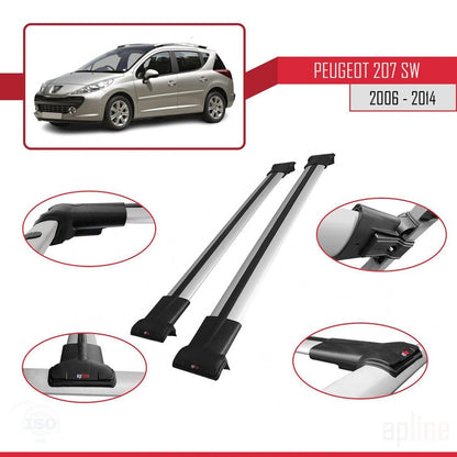Compatible avec Peugeot 207 Break 2006-2014 FLY Model Barres de Toit Railing Porte-Bagages de Voiture Gris Aluminium 2 Barres