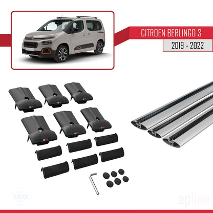 Compatibile con Citroen Berlingo 3 (K9) 2019-2022 modello FLY Barre portatutto per auto Portapacchi in alluminio grigio 3 barre
