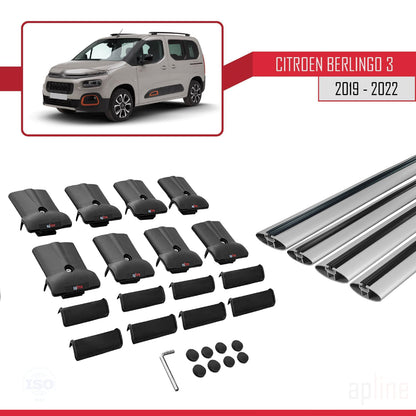 Compatible with Citroen Berlingo 3 (K9) 2019-2022 FLY Model Car Roof Rack Cross Bar Grey Aluminium 4 Bars
