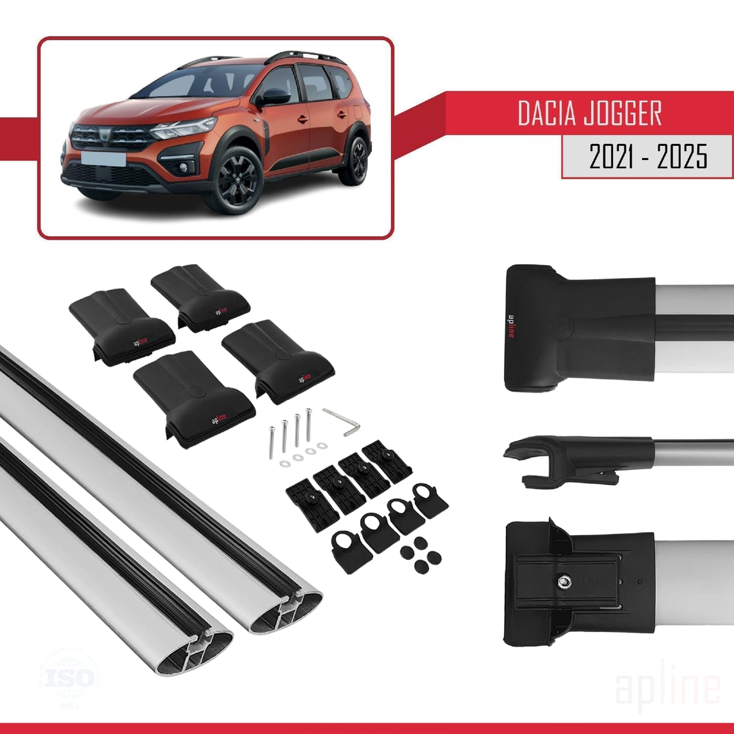 Compatibile con Dacia Jogger 2021-2025 modello FLY Barre portatutto per auto Portapacchi in alluminio grigio 2 barre