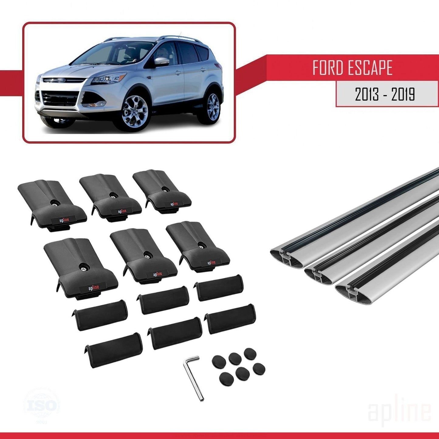 Compatibile con Ford Escape 3 2013-2019 modello FLY Barre portatutto per auto Portapacchi in alluminio grigio 3 barre