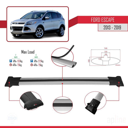Compatibile con Ford Escape 3 2013-2019 modello FLY Barre portatutto per auto Portapacchi in alluminio grigio 2 barre
