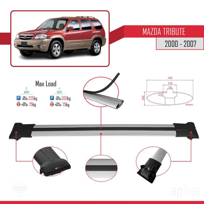 Compatible with Mazda Tribute 2000-2007 FLY Model Car Roof Rack Cross Bar Grey Aluminium 3 Bars