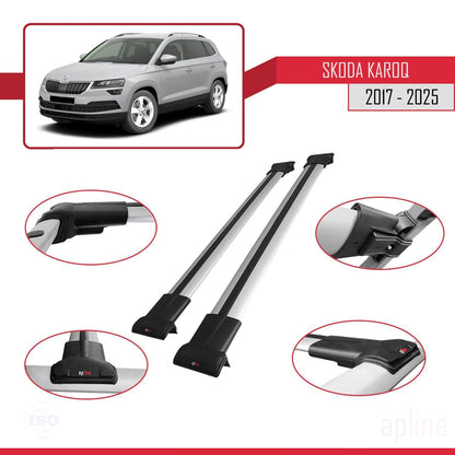 Compatible avec Skoda Karoq 2017-2025 FLY Model Barres de Toit Railing Porte-Bagages de Voiture Gris Aluminium 2 Barres