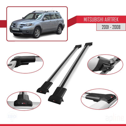 Compatible avec Mitsubishi Airtrek 2001-2008 FLY Model Barres de Toit Railing Porte-Bagages de Voiture Gris Aluminium 2 Barres