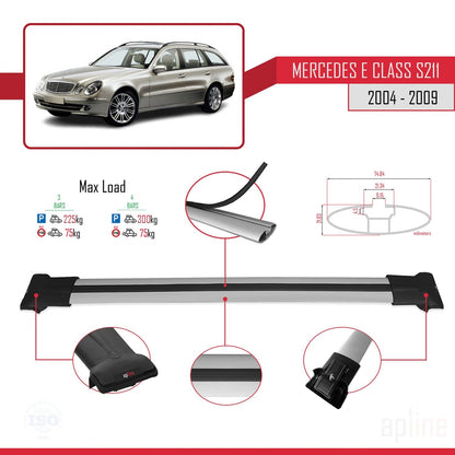 Compatible avec Mercedes Classe E 3 (S211) 2004-2009 FLY Model Barres de Toit Railing Porte-Bagages de Voiture Gris Aluminium 3 Barres