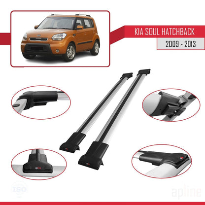 Compatible with Kia Soul (AM) HB 2009-2013 FLY Model Car Roof Rack Cross Bar Grey Aluminium 2 Bars