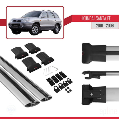 Compatibile con Hyundai Santa Fe (SM) 2001-2006 modello FLY Barre portatutto per auto Portapacchi in alluminio grigio 2 barre