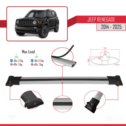 Compatible avec Jeep Renegade (BU) 2014-2025 FLY Model Barres de Toit Railing Porte-Bagages de Voiture Gris Aluminium 3 Barres