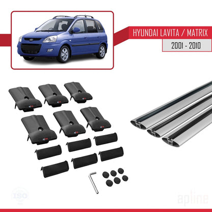 Compatibile con Hyundai Matrix (FC) 2001-2010 modello FLY Barre portatutto per auto Portapacchi in alluminio grigio 3 barre