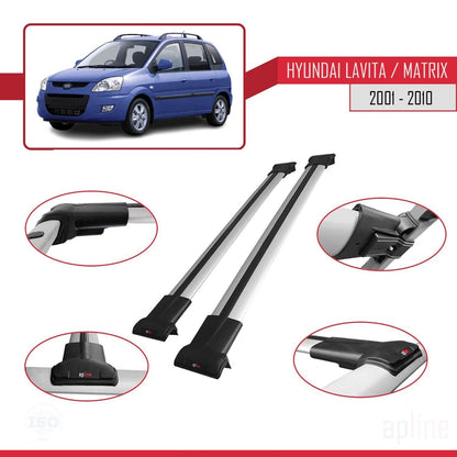 Compatibile con Hyundai Matrix (FC) 2001-2010 modello FLY Barre portatutto per auto Portapacchi in alluminio grigio 2 barre