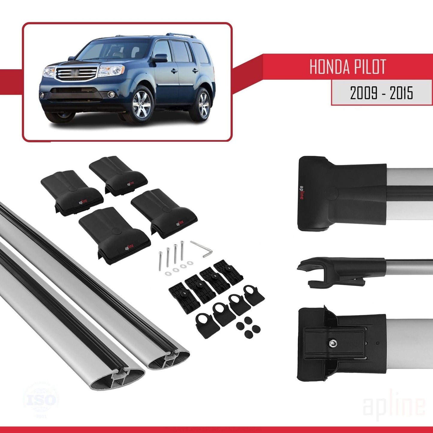 Compatibile con Honda Pilot 2 2009-2015 modello FLY Barre portatutto per auto Portapacchi in alluminio grigio 2 barre