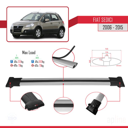 Compatibile con Fiat Sedici 2006-2015 modello FLY Barre portatutto Railing Portapacchi per auto Alluminio grigio 3 barre
