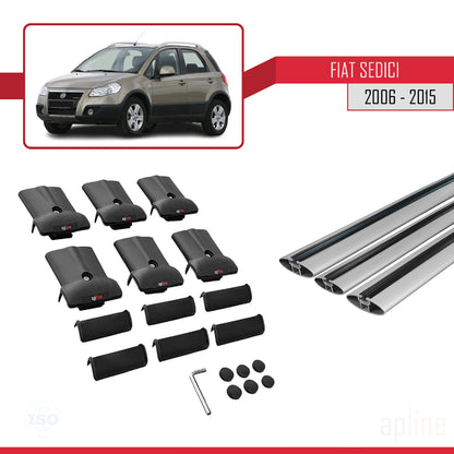Compatibile con Fiat Sedici 2006-2015 modello FLY Barre portatutto Railing Portapacchi per auto Alluminio grigio 3 barre