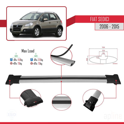 Compatibile con Fiat Sedici 2006-2015 modello FLY Barre portatutto Railing Portapacchi per auto Alluminio grigio 2 barre