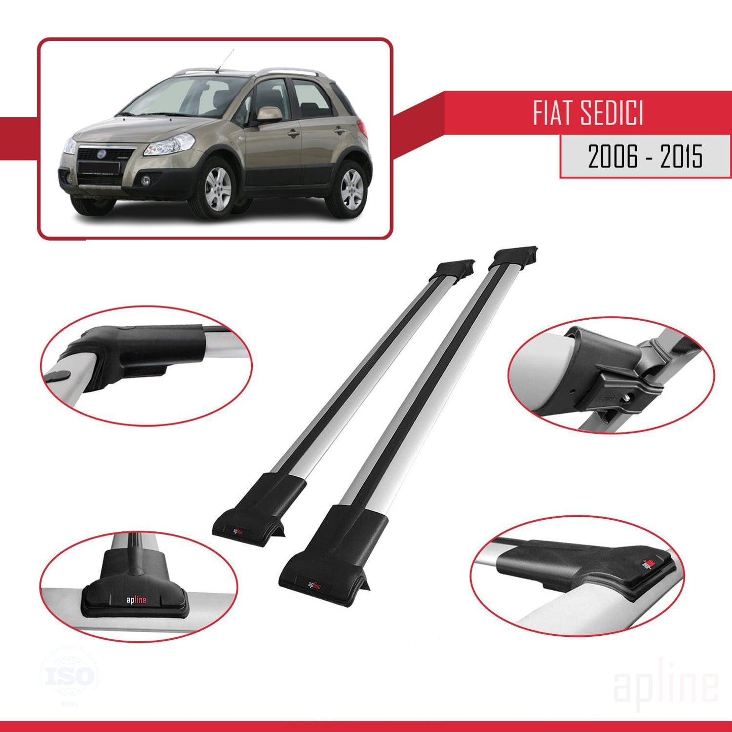 Compatibile con Fiat Sedici 2006-2015 modello FLY Barre portatutto Railing Portapacchi per auto Alluminio grigio 2 barre