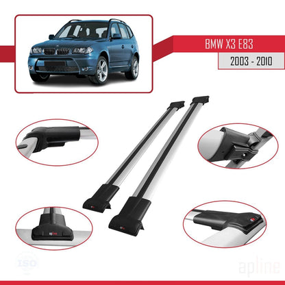 Compatibile con BMW X3 (E83) 2003-2010 modello FLY Barre portatutto per auto Portapacchi in alluminio grigio 2 barre