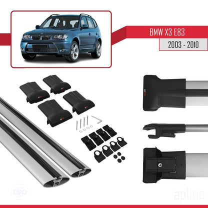 Compatibile con BMW X3 (E83) 2003-2010 modello FLY Barre portatutto per auto Portapacchi in alluminio grigio 2 barre