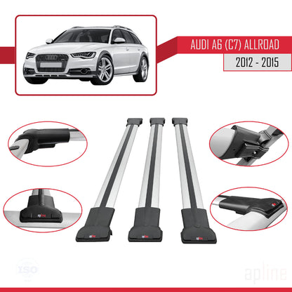 Compatibile con A6 (C7) Allroad 2012-2015 modello FLY Barre portatutto per auto Portapacchi in alluminio grigio 3 barre