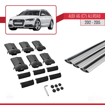 Compatibile con A6 (C7) Allroad 2012-2015 modello FLY Barre portatutto per auto Portapacchi in alluminio grigio 3 barre