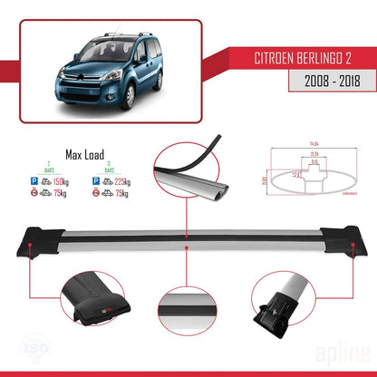 Compatibile con Citroen Berlingo 2 (B9) 2008-2018 modello FLY Barre portatutto per auto Portapacchi in alluminio grigio 2 barre