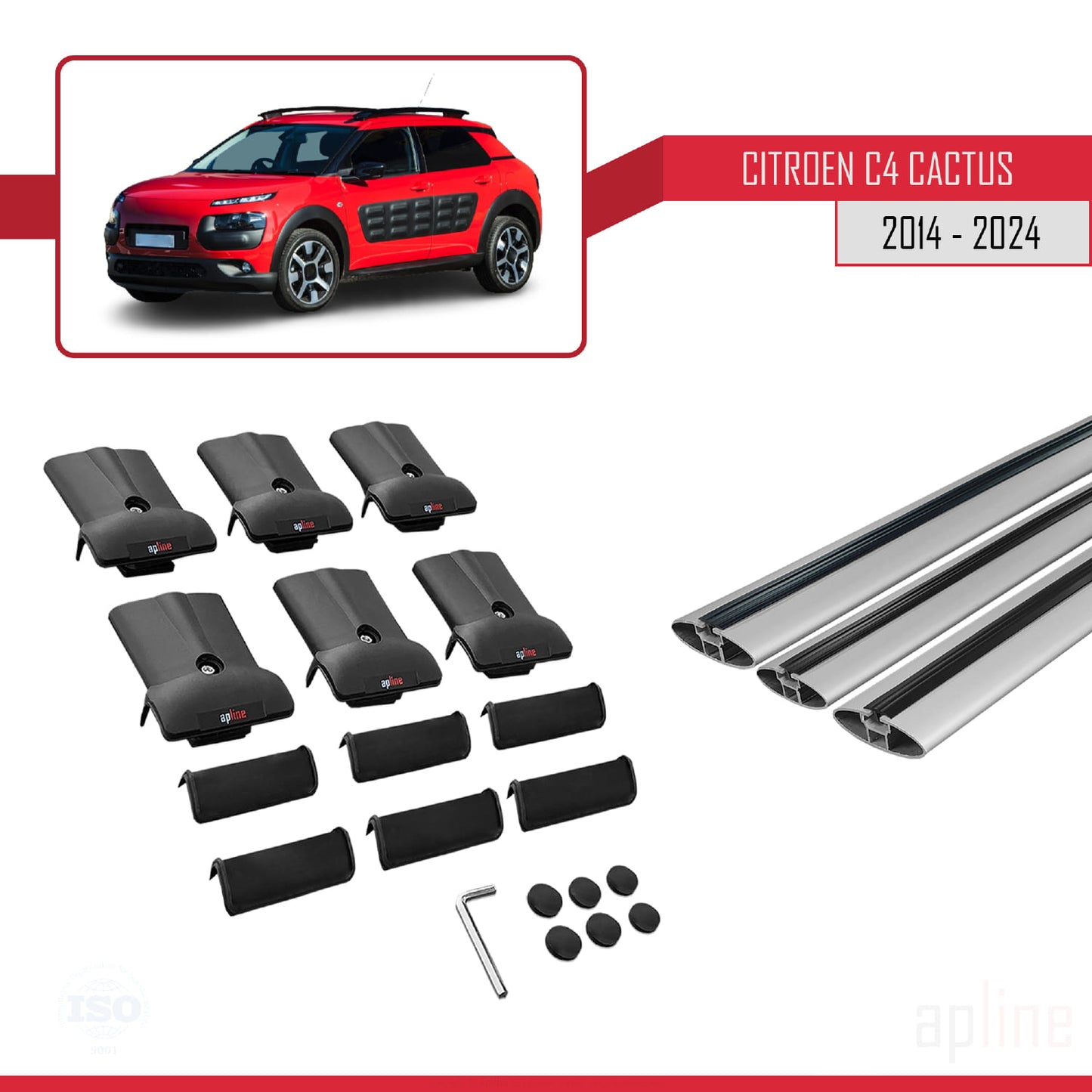 Compatibile con Citroen C4 Cactus 2014-2021 modello FLY Barre portatutto per auto Portapacchi in alluminio grigio 3 barre