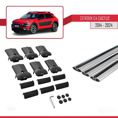 Compatibile con Citroen C4 Cactus 2014-2021 modello FLY Barre portatutto per auto Portapacchi in alluminio grigio 3 barre