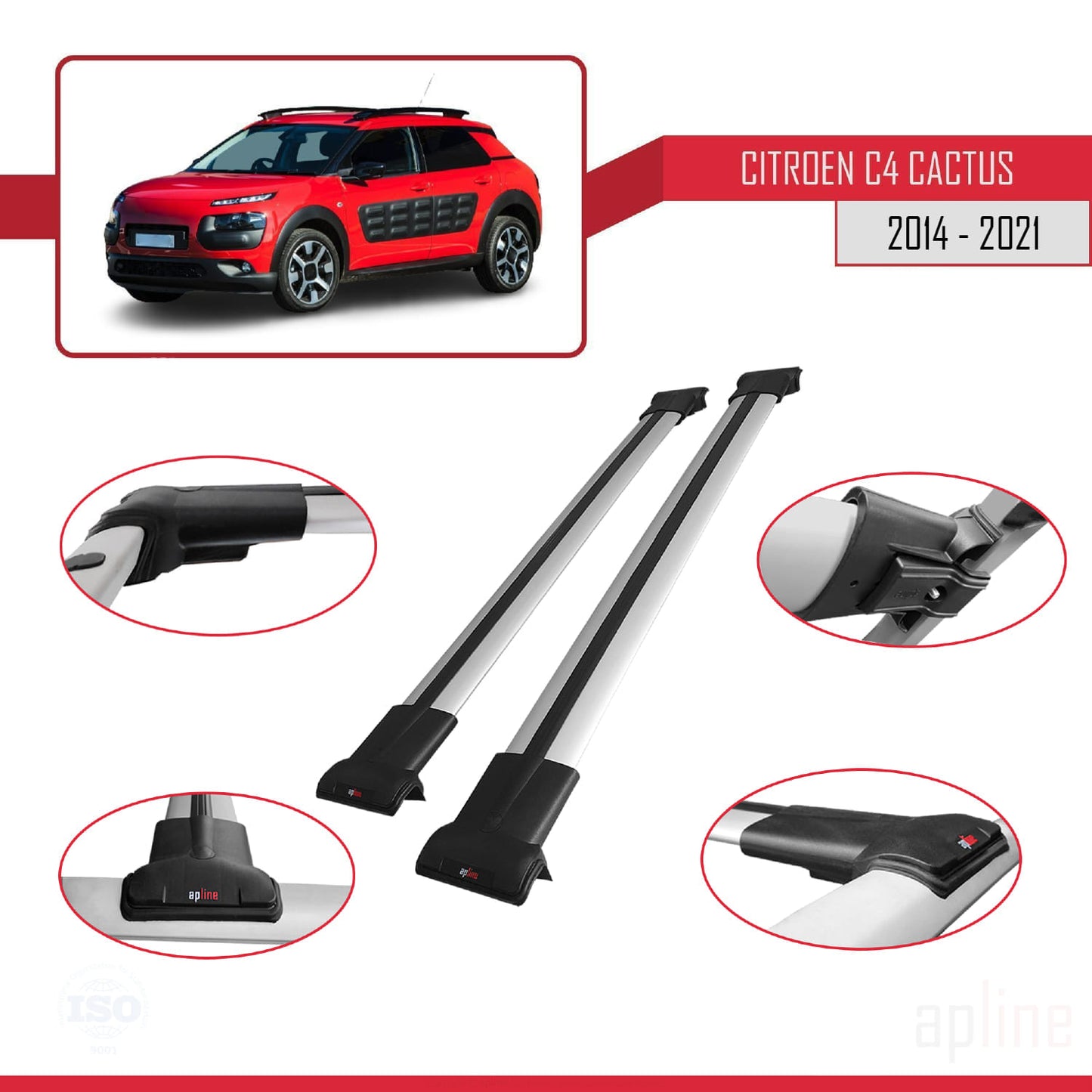Compatibile con Citroen C4 Cactus 2014-2021 modello FLY Barre portatutto per auto Portapacchi in alluminio grigio 2 barre