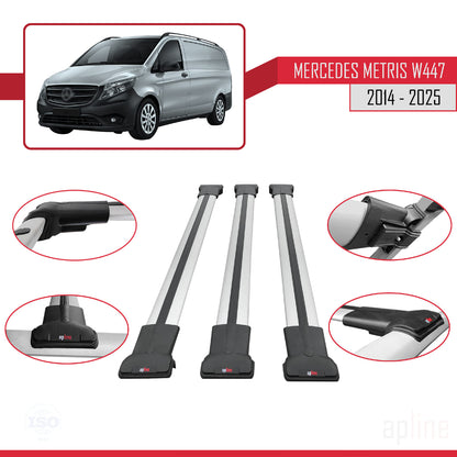 Compatible with Mercedes Metris (W447) 2014-2025 FLY Model Car Roof Rack Cross Bar Grey Aluminium 3 Bars