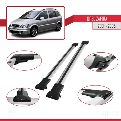 Compatible avec Opel Zafira A (T98) 2001-2005 FLY Model Barres de Toit Railing Porte-Bagages de Voiture Gris Aluminium 2 Barres
