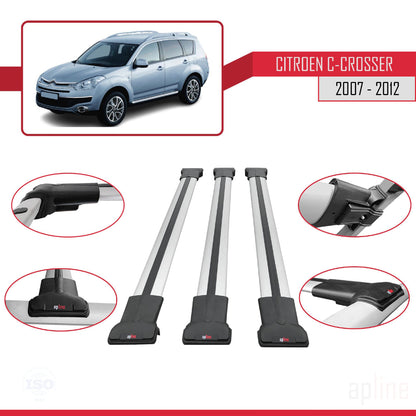 Compatibile con Citroen C-Crosser 2007-2012 modello FLY Barre portatutto per auto Portapacchi in alluminio grigio 3 barre