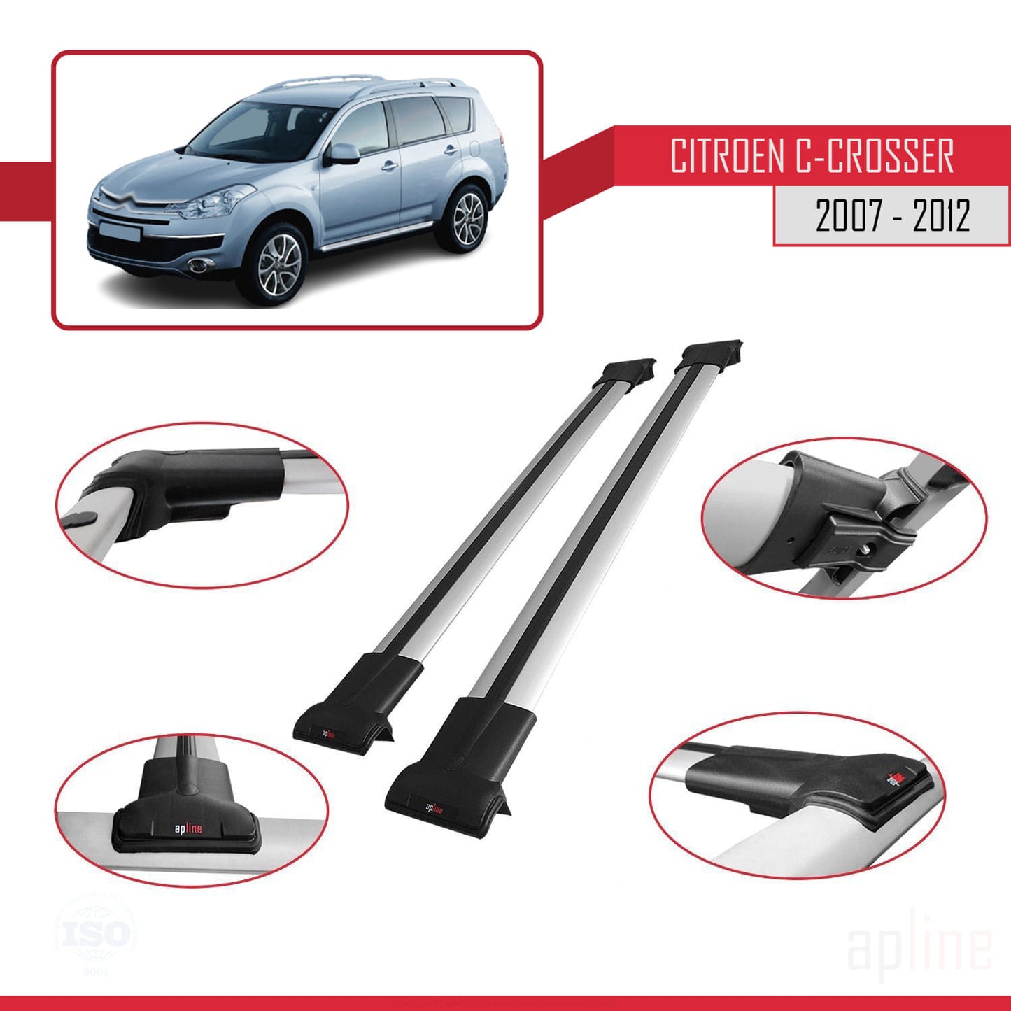 Compatibile con Citroen C-Crosser 2007-2012 modello FLY Barre portatutto per auto Portapacchi in alluminio grigio 2 barre