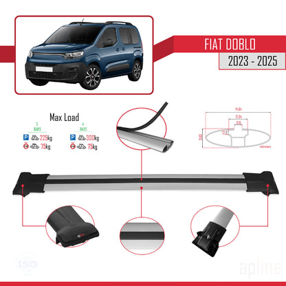 Compatibile con Fiat Doblo 3 2023-2025 Modello FLY Barre Portatutto Railing Portapacchi Auto Alluminio Grigio 3 Barre