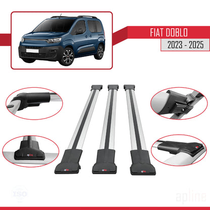 Compatibile con Fiat Doblo 3 2023-2025 Modello FLY Barre Portatutto Railing Portapacchi Auto Alluminio Grigio 3 Barre