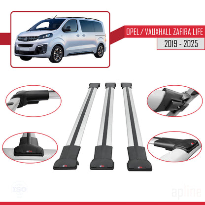 Compatible avec Opel Zafira Life 2019-2025 FLY Model Barres de Toit Railing Porte-Bagages de Voiture Gris Aluminium 3 Barres