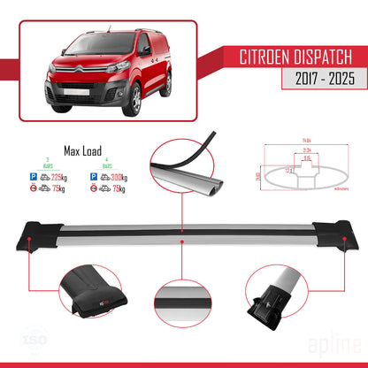 Compatibile con Citroen Dispatch (K0) 2017-2025 modello FLY Barre portatutto per auto Portapacchi in alluminio grigio 3 barre