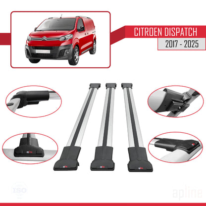 Compatibile con Citroen Dispatch (K0) 2017-2025 modello FLY Barre portatutto per auto Portapacchi in alluminio grigio 3 barre
