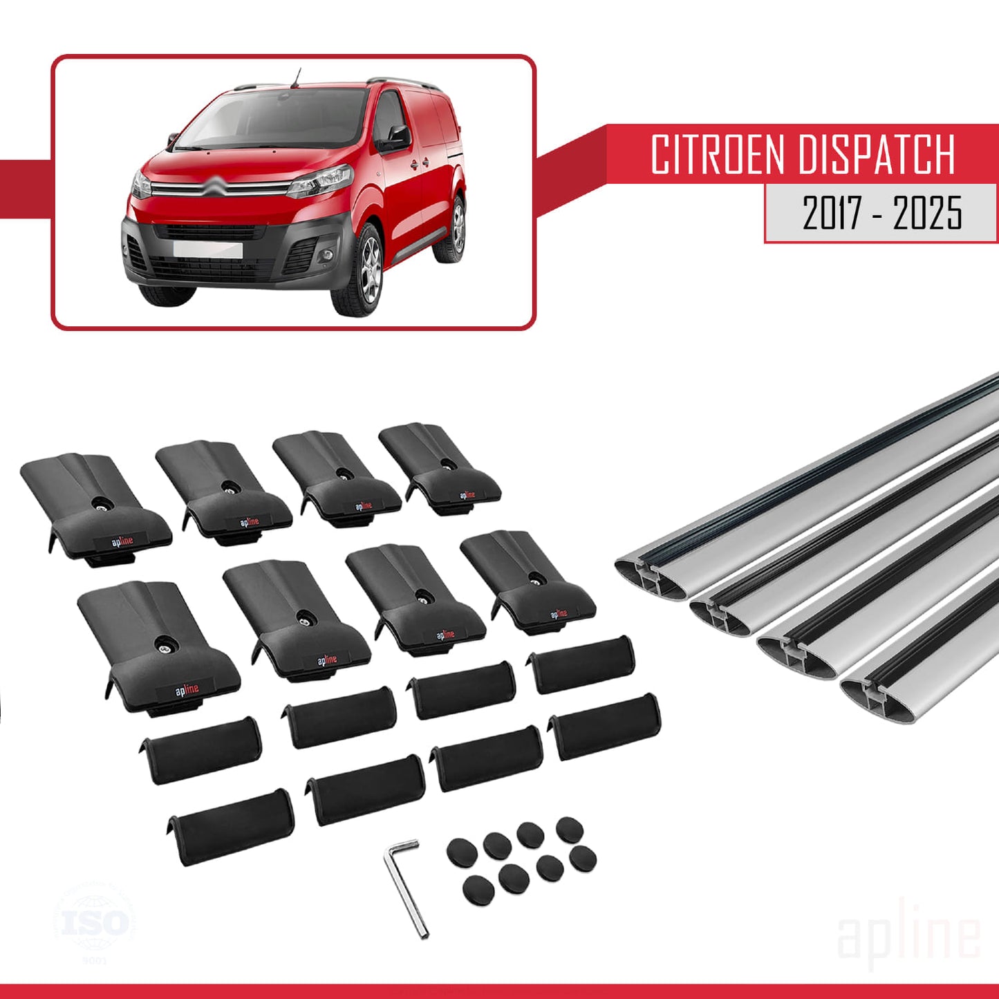 Compatibile con Citroen Dispatch (K0) 2017-2025 modello FLY Barre portatutto per auto Portapacchi in alluminio grigio 4 barre