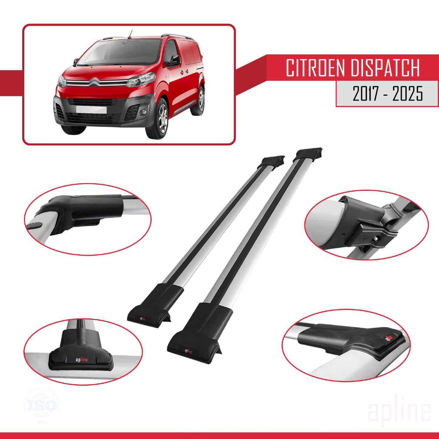 Compatibile con Citroen Dispatch (K0) 2017-2025 modello FLY Barre portatutto per auto Portapacchi in alluminio grigio 2 barre