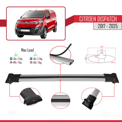 Compatibile con Citroen Dispatch (K0) 2017-2025 modello FLY Barre portatutto per auto Portapacchi in alluminio grigio 2 barre
