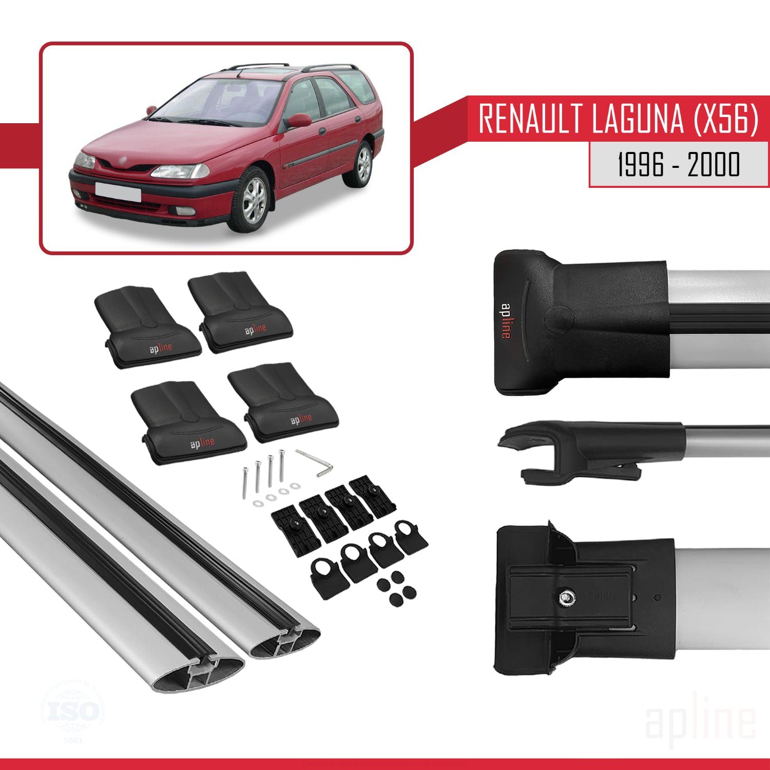 Compatible avec Renault Laguna (X56) 1996-200 FLY Model Barres de Toit Railing Porte-Bagages de Voiture Gris Aluminium 2 Barres