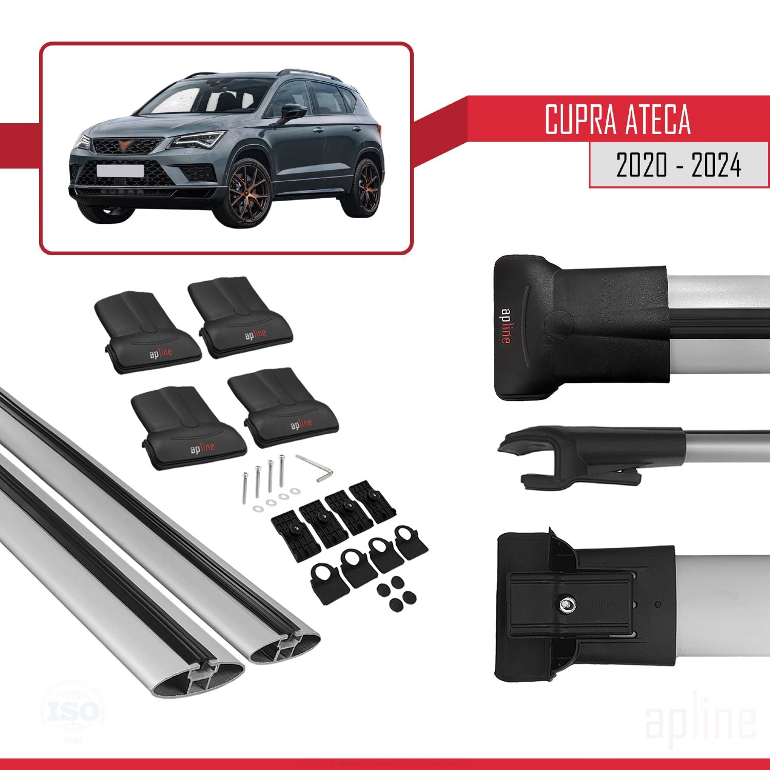 Compatible avec Cupra Ateca 2020-2024 FLY Model Barres de Toit Railing Porte-Bagages de Voiture Gris Aluminium 2 Barres