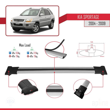 Compatibile con Kia Sportage 2 (JE) 2004-2009 FLY Model Barre Tetto Portapacchi Auto Barre Portatutto Grigo Alluminio 2 Barre