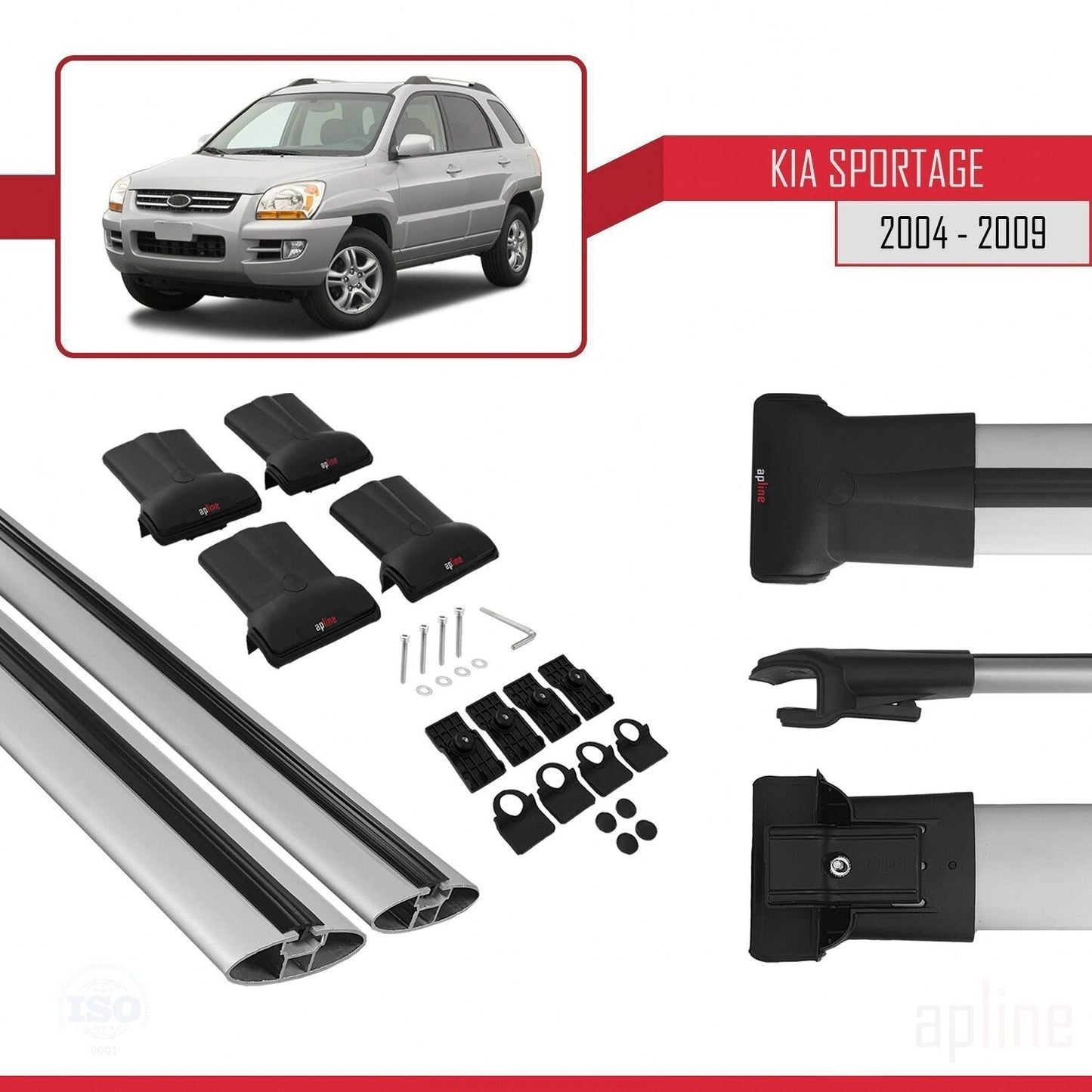 Compatibile con Kia Sportage 2 (JE) 2004-2009 FLY Model Barre Tetto Portapacchi Auto Barre Portatutto Grigo Alluminio 2 Barre