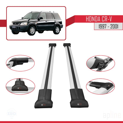 Compatible avec Honda CR-V 1997-2001 FLY Model Barres de Toit Railing Porte-Bagages de Voiture Gris Aluminium 2 Barres