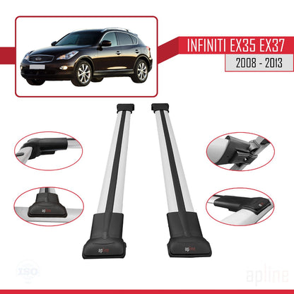 Compatible avec Infiniti EX35 EX37 2008-2013 FLY Model Barres de Toit Railing Porte-Bagages de Voiture Gris Aluminium 2 Barres